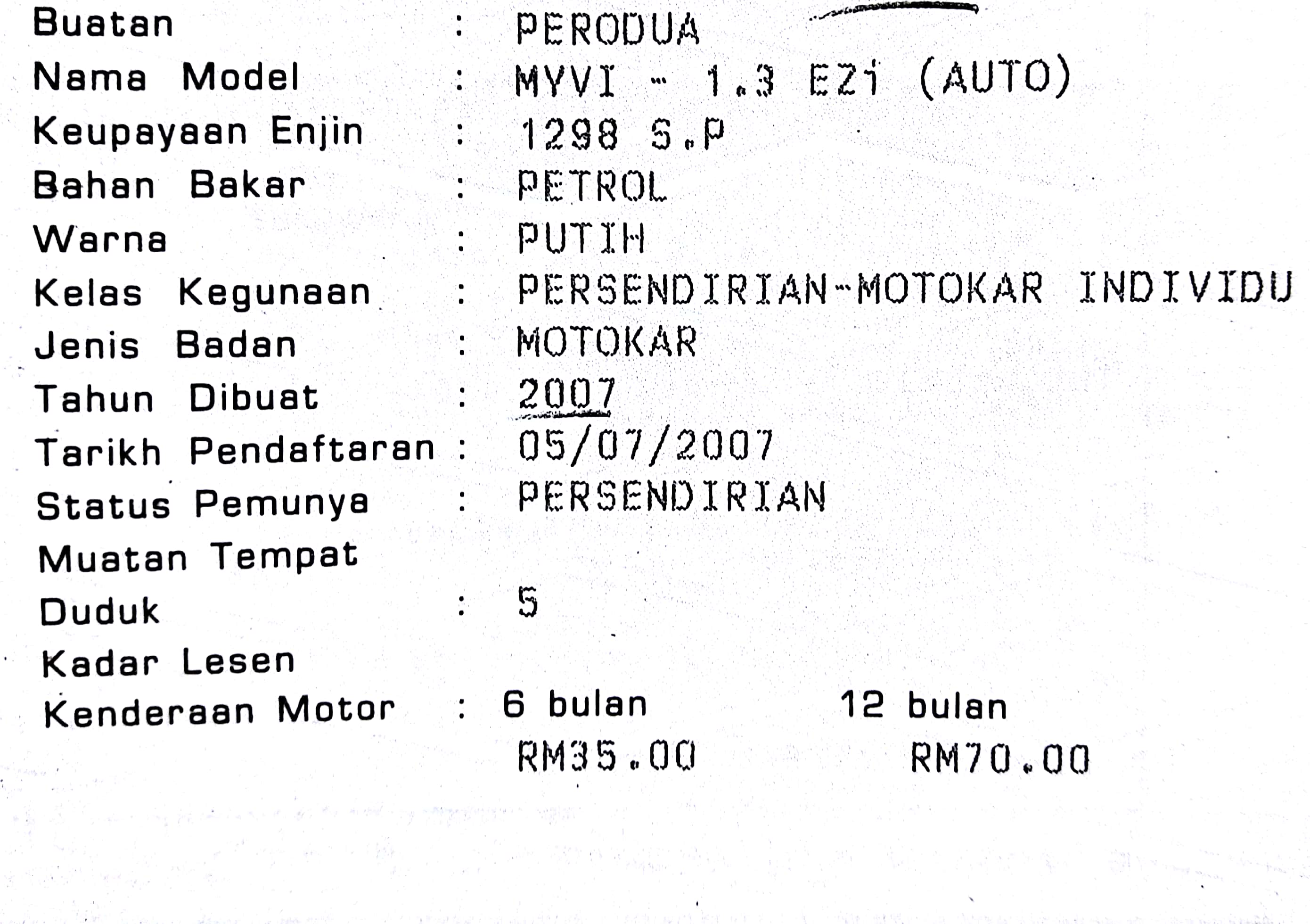 RM 18,800  2007 PERODUA MYVI 1.3 SE (A)  Used Car for 