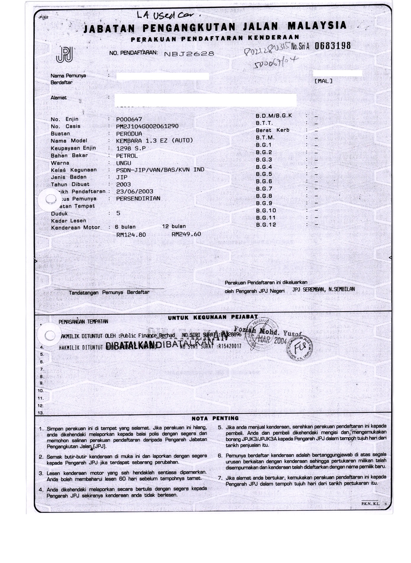 RM 10,900  2003 PERODUA KEMBARA 1.3 EZS (A) FACE LIFT SUV