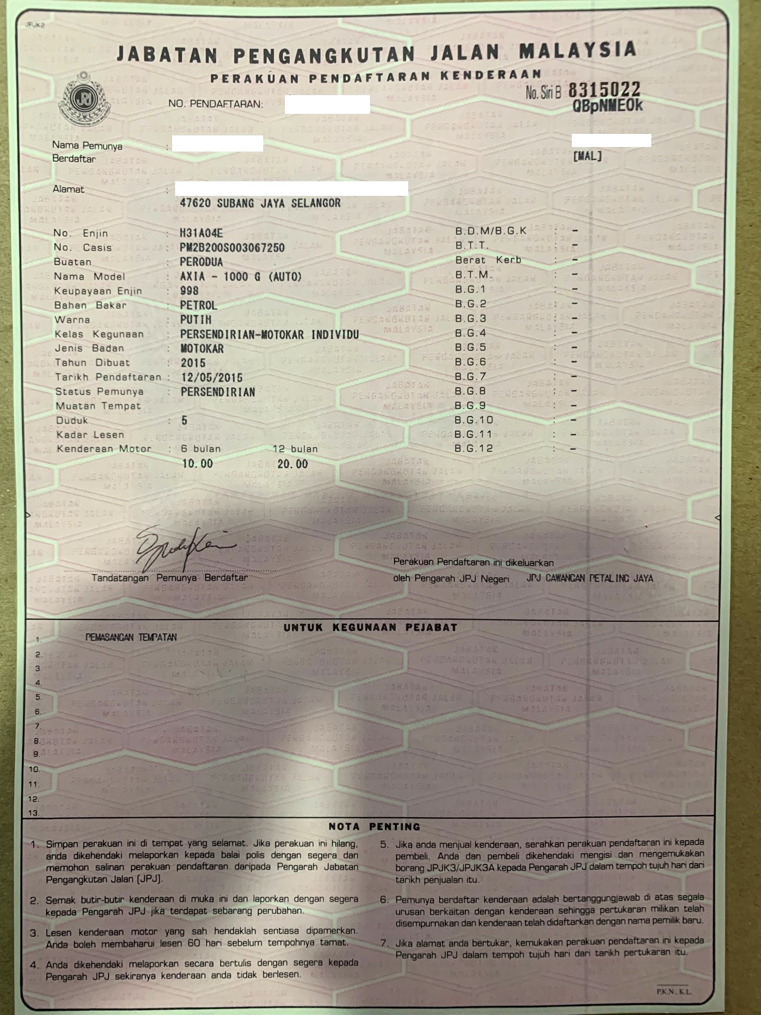 RM 21,500  2015 PERODUA AXIA 1.0G (A) FULL SERVICE REC 1