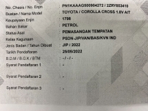 2022 TOYOTA COLLOLA CROSS 1.8 (A) V Rekod Perkhidmatan Penuh Di Bawah Waranti 2027