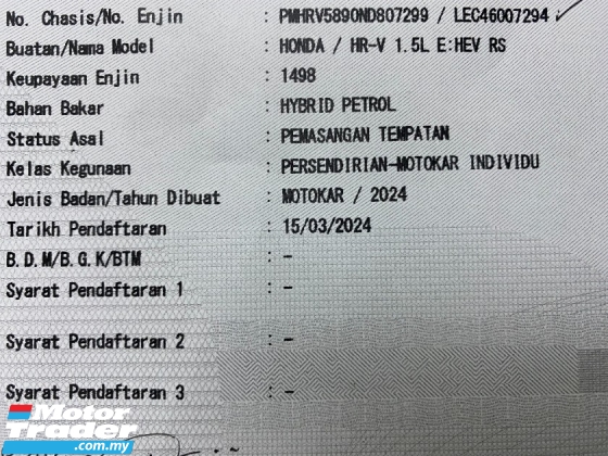 2024 本田HR-V 1.5 (一个) RS抽奖单位