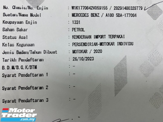 2020 MERCEDES-BENZ A-CLASS A180 Jepun Spec Reg 2023 BSM Percuma 2 tahun waranti