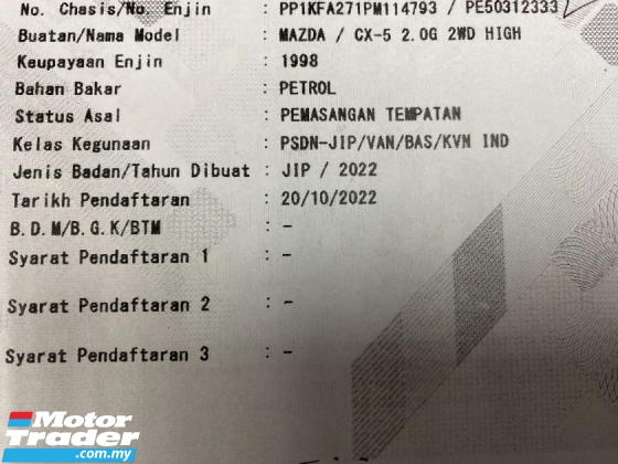 2022 MAZDA CX-5 SKYACTIV 2.0L CKD 31K KM Full Service Record UW27