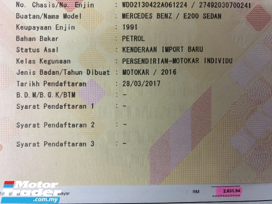 2016 MERCEDES-BENZ E-CLASS E200 2.0 (A) CBU Avantgarde Reg 2017 Waranti Percuma