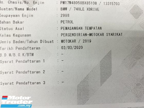 2019 BMW 7 SIRI 740Le Facelift CKD 41K KM Rekod Servis Penuh UW26