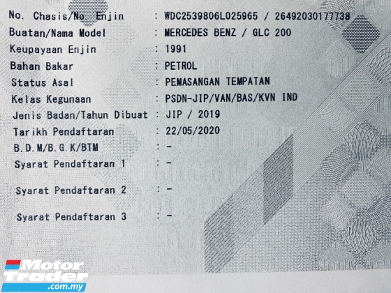 2019 MERCEDES-BENZ GLC 200 2.0 (A) Facelift CKD Berdaftar 2020 F/Perkhidmatan