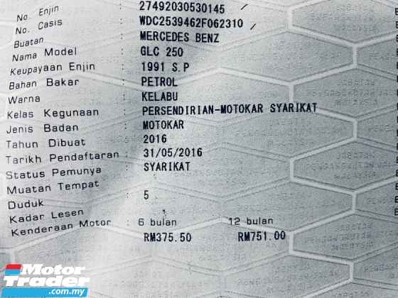2016 MERCEDES-BENZ GLC 250 2.0 (A) AMG CBU Rekod Perkhidmatan Penuh Waranti Percuma