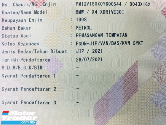 2021 BMW X4 2.0 (A) CKD M-SPORT 51K KM FSR U/Waranti 2026