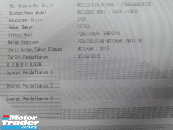 2015 MERCEDES-BENZ S-CLASS S400L CKD TAHUN DIBUAT 2015 73000 km Sahaja Perkhidmatan Penuh HAP SENG STAR ((( 1 Waranti tahun )))