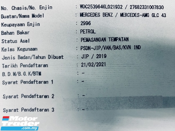 2019 MERCEDES-BENZ GLC-CLASS 43 3.0(A) AMG CKD 23K KM Rekod Perkhidmatan Penuh UW25