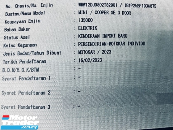 2023 MINI Cooper SE CBU 30K KM Perkhidmatan Penuh Di Bawah Waranti Sehingga 27