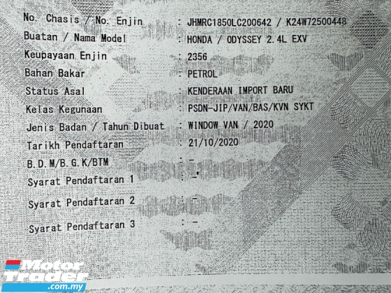 2020 HONDA ODYSSEY 2.4 Waranti Perkhidmatan Penuh EXV CBU 53K KM Sehingga 2025