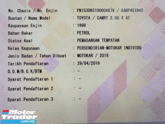 2018 TOYOTA CAMRY 2.0 GX UPDATED FACELIFT Reg 2019 49K KM Selesai 