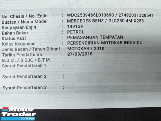 2018 MERCEDES-BENZ GLC 250 AMG CKD 69k km Rekod Perkhidmatan Penuh Waranti Percuma