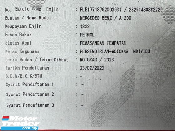 2023 MERCEDES-BENZ A-CLASS A200 1.3 CKD 20k km Rekod Perkhidmatan Penuh UW 2027