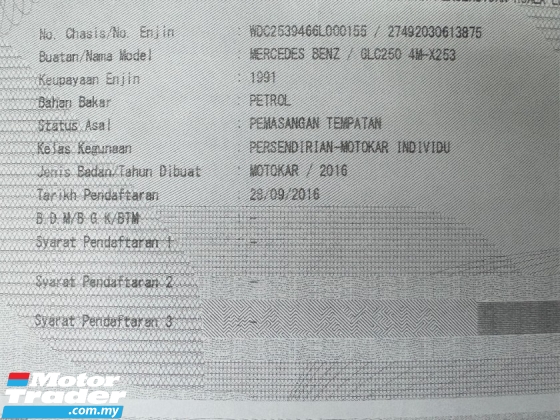 2016 MERCEDES-BENZ GLC 250 2.0 (A) Kamera But Kuasa Bumbung Panaromik AMG CKD 