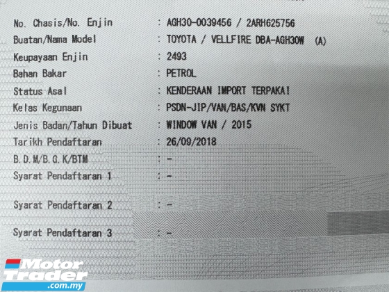 2015 Toyota Vellfire 2.5 ZG berdaftar 2018 facelift 360 Kamera 
