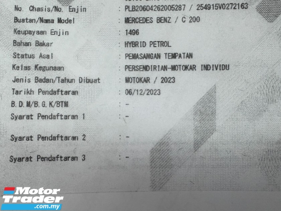 2023 MERCEDES-BENZ C-CLASS C200 1.5 (A) Perkhidmatan Penuh CKD Di Bawah Waranti 2027