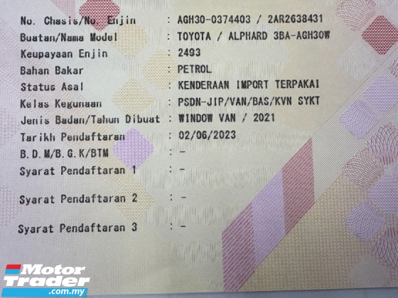 2021 TOYOTA ALPHARD 2.5 SC FULL SPEC Sunroof JBL 360 Camera Modelista 