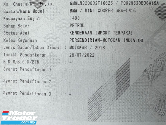 2018 MINI Clubman 1.5 (A) Japan Spec Registered 2022 Keyless Entry 