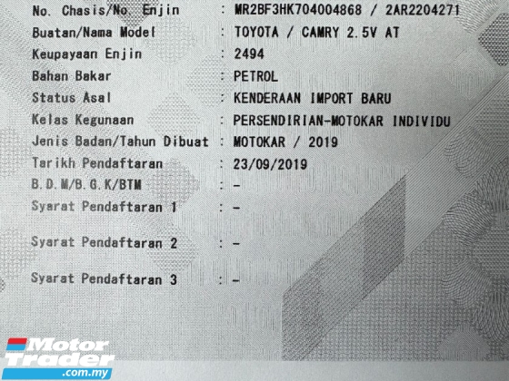 2019 TOYOTA CAMRY 2.5 V CBU 49k km Rekod Perkhidmatan Penuh Waranti Percuma