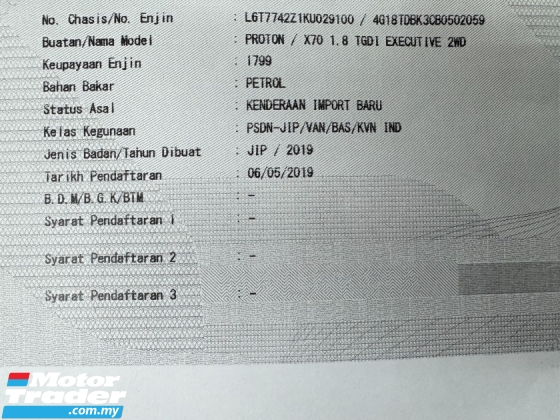 2019 PROTON X70 1.8 EXECUTIVE 2WD CBU 55K KM Full Service Record 